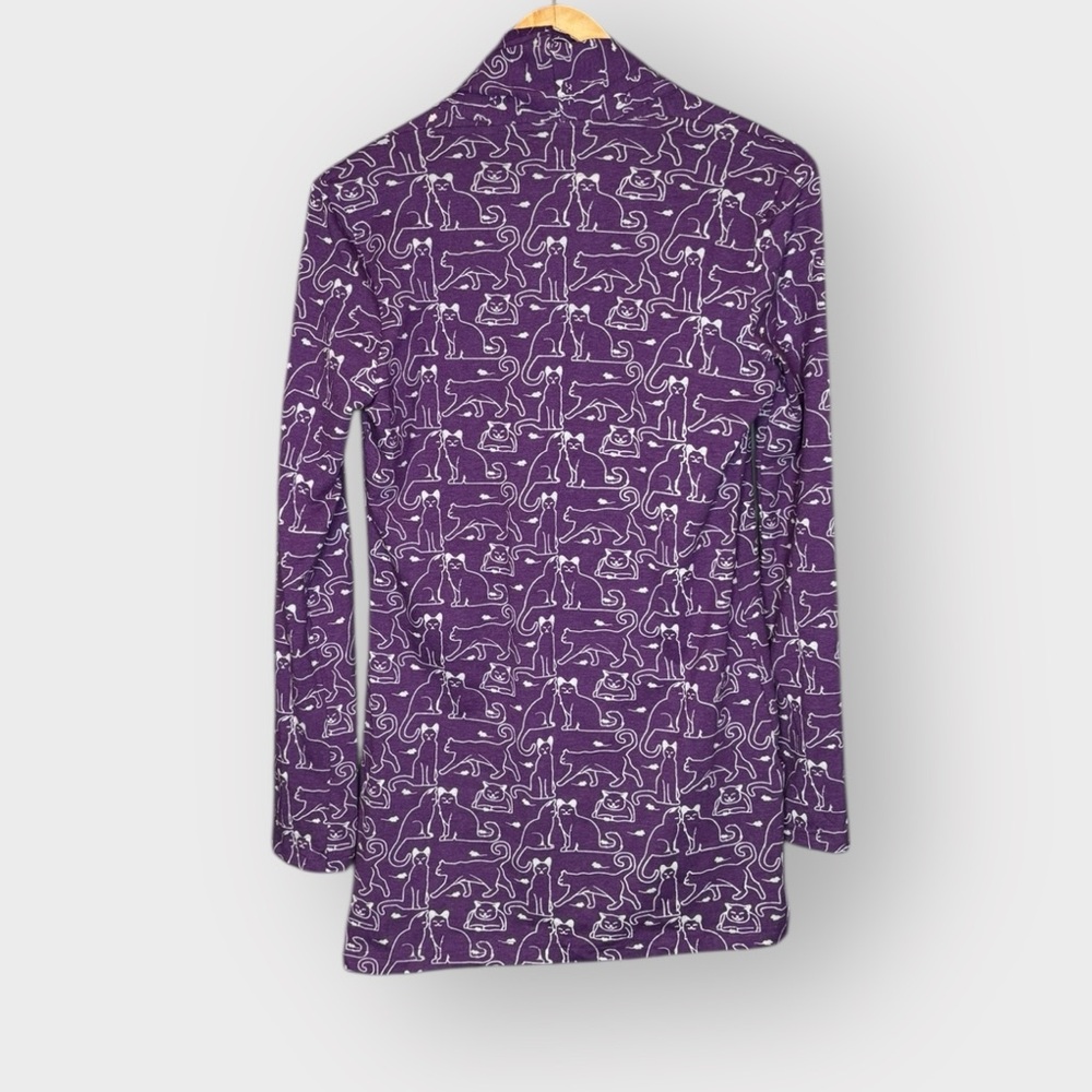 Svaha Cat and Mouse‎ Burnout Cardigan Purple Open Front Pocket Sweater Size XS - Picture 3 of 5